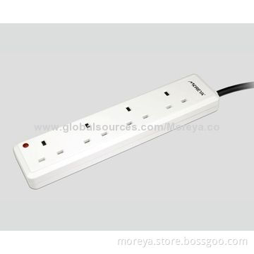 British standard power strip with 4 socket outlets, PC+ABS casing, extension cord